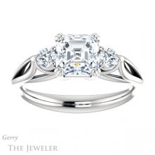14k White Gold Asscher Cut Forever One Engagement Ring Setting #GTJ1075-asscher-fo-w 1 14k White Gold Asscher Cut Forever One Engagement Ring Setting #GTJ1075-asscher-fo-w