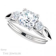 14k White Gold Asscher Cut Forever One Engagement Ring Setting #GTJ1075-asscher-fo-w 5 14k White Gold Asscher Cut Forever One Engagement Ring Setting #GTJ1075-asscher-fo-w