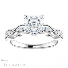 14k White Gold Asscher Cut Forever One Engagement Ring Setting #GTJ1076-asscher-fo-w 1 14k White Gold Asscher Cut Forever One Engagement Ring Setting #GTJ1076-asscher-fo-w