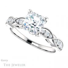 14k White Gold Asscher Cut Forever One Engagement Ring Setting #GTJ1076-asscher-fo-w 5 14k White Gold Asscher Cut Forever One Engagement Ring Setting #GTJ1076-asscher-fo-w