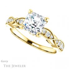 14k Yellow Gold Asscher Cut Forever One Engagement Ring Setting #GTJ1076-asscher-fo-y