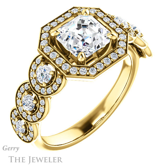 Asscher Cut Forever One Engagement Ring Setting #GTJ1078-asscher-fo-y | Gerry The Jeweler 14k Yellow Gold Asscher Cut Forever One Engagement Ring Setting #GTJ1078-asscher-fo-y