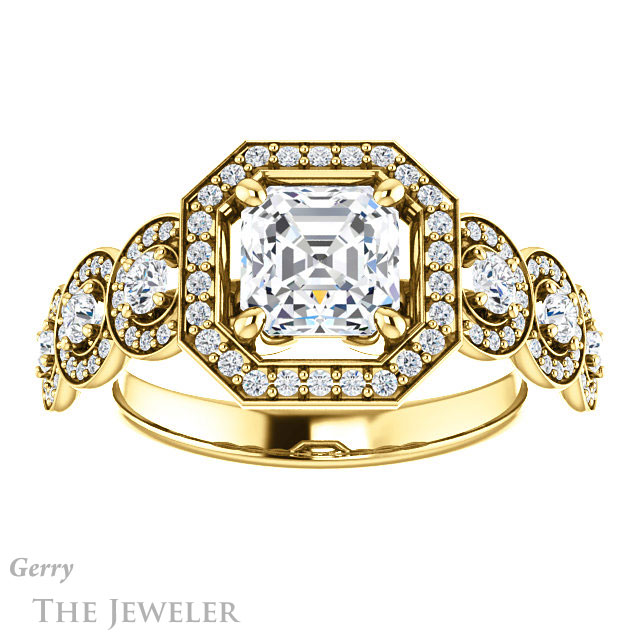 Asscher Cut Forever One Engagement Ring Setting #GTJ1078-asscher-fo-y | Gerry The Jeweler 14k Yellow Gold Asscher Cut Forever One Engagement Ring Setting #GTJ1078-asscher-fo-y