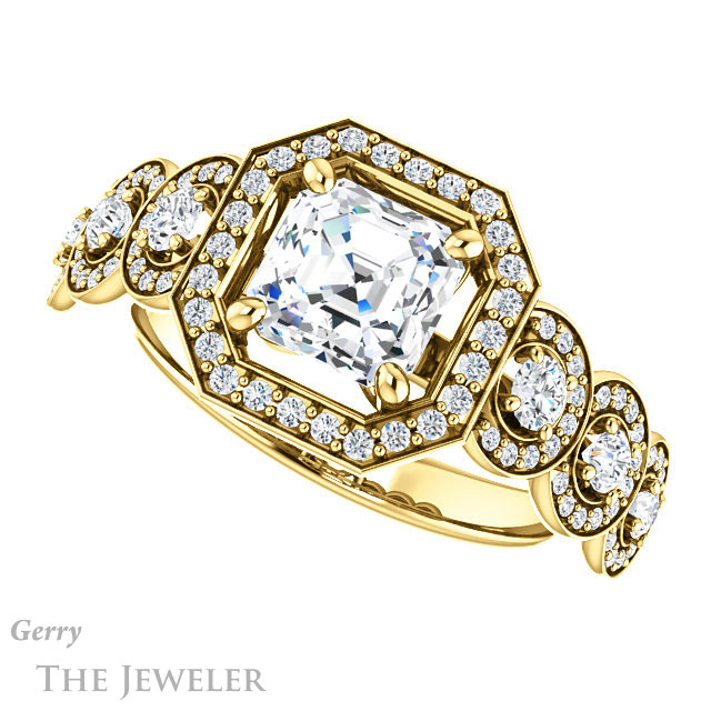 Asscher Cut Forever One Engagement Ring Setting #GTJ1078-asscher-fo-y | Gerry The Jeweler 14k Yellow Gold Asscher Cut Forever One Engagement Ring Setting #GTJ1078-asscher-fo-y