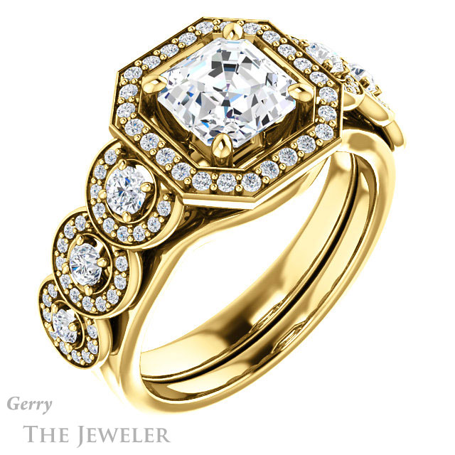 Asscher Cut Forever One Engagement Ring Setting #GTJ1078-asscher-fo-y | Gerry The Jeweler 14k Yellow Gold Asscher Cut Forever One Engagement Ring Setting #GTJ1078-asscher-fo-y