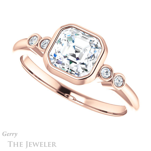 14k Rose Gold Asscher Cut Forever One Engagement Ring Setting #GTJ1079-asscher-fo-r 5 14k Rose Gold Asscher Cut Forever One Engagement Ring Setting #GTJ1079-asscher-fo-r