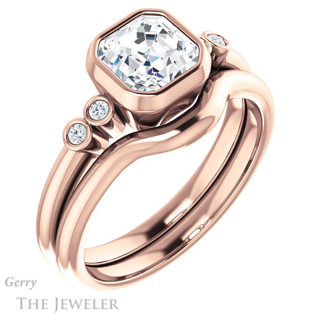 14k Rose Gold Asscher Cut Forever One Engagement Ring Setting #GTJ1079-asscher-fo-r 6 14k Rose Gold Asscher Cut Forever One Engagement Ring Setting #GTJ1079-asscher-fo-r
