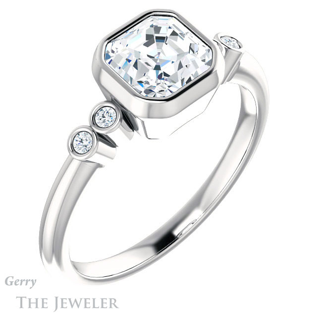 14k White Gold Asscher Cut Forever One Engagement Ring Setting #GTJ1079-asscher-fo-w
