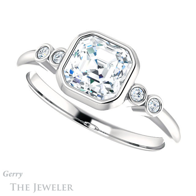 14k White Gold Asscher Cut Forever One Engagement Ring Setting #GTJ1079-asscher-fo-w