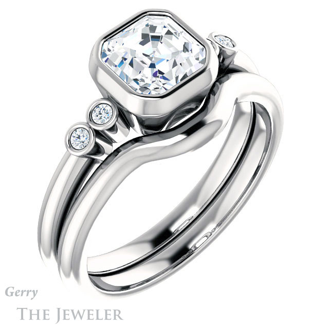 14k White Gold Asscher Cut Forever One Engagement Ring Setting #GTJ1079-asscher-fo-w