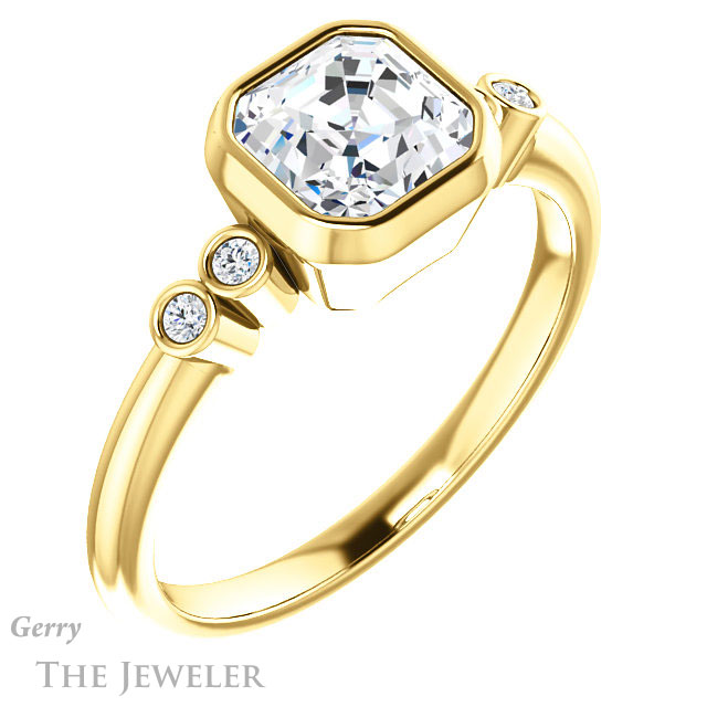 14k Yellow Gold Asscher Cut Forever One Engagement Ring Setting #GTJ1079-asscher-fo-y 4 14k Yellow Gold Asscher Cut Forever One Engagement Ring Setting #GTJ1079-asscher-fo-y