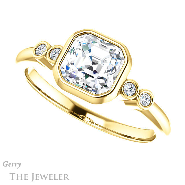 14k Yellow Gold Asscher Cut Forever One Engagement Ring Setting #GTJ1079-asscher-fo-y 5 14k Yellow Gold Asscher Cut Forever One Engagement Ring Setting #GTJ1079-asscher-fo-y