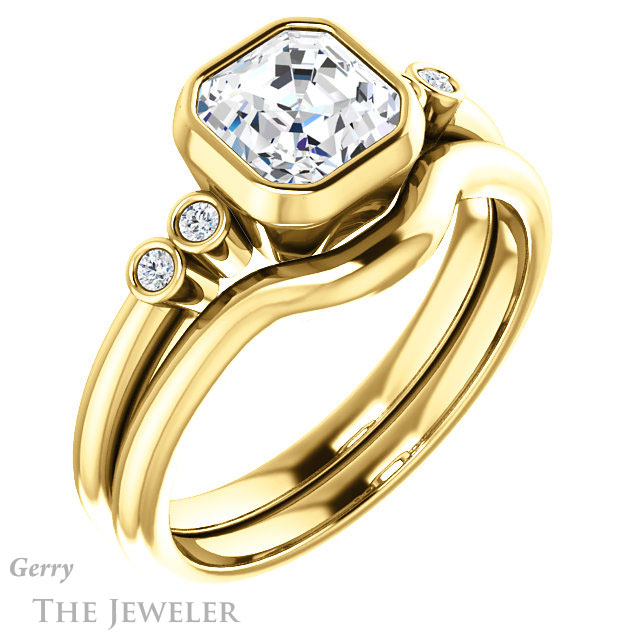 14k Yellow Gold Asscher Cut Forever One Engagement Ring Setting #GTJ1079-asscher-fo-y 6 14k Yellow Gold Asscher Cut Forever One Engagement Ring Setting #GTJ1079-asscher-fo-y