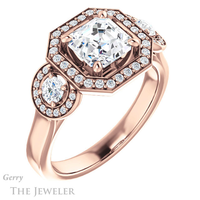 Asscher Cut Forever One Engagement Ring Setting #GTJ1084-asscher-fo-r | Gerry The Jeweler 14k Rose Gold Asscher Cut Forever One Engagement Ring Setting #GTJ1084-asscher-fo-r