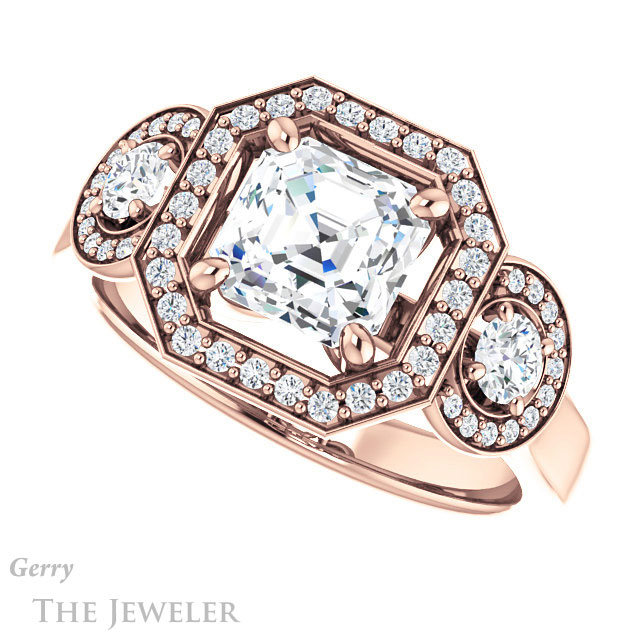 Asscher Cut Forever One Engagement Ring Setting #GTJ1084-asscher-fo-r | Gerry The Jeweler 14k Rose Gold Asscher Cut Forever One Engagement Ring Setting #GTJ1084-asscher-fo-r
