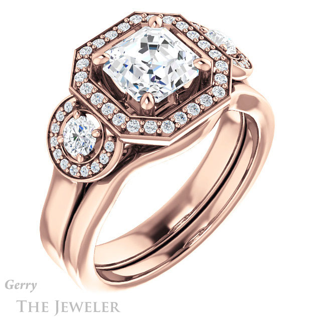 Asscher Cut Forever One Engagement Ring Setting #GTJ1084-asscher-fo-r | Gerry The Jeweler 14k Rose Gold Asscher Cut Forever One Engagement Ring Setting #GTJ1084-asscher-fo-r