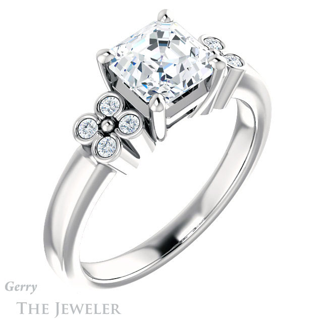 14k White Gold Asscher Cut Forever One Engagement Ring Setting #GTJ1086-asscher-fo-w
