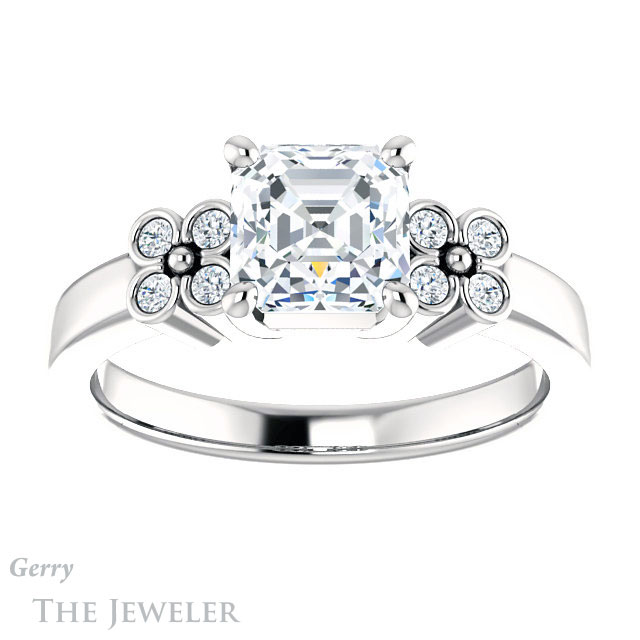 14k White Gold Asscher Cut Forever One Engagement Ring Setting #GTJ1086-asscher-fo-w