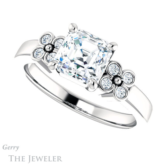 14k White Gold Asscher Cut Forever One Engagement Ring Setting #GTJ1086-asscher-fo-w