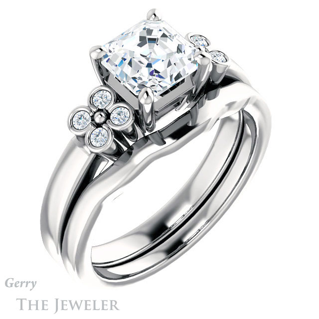 14k White Gold Asscher Cut Forever One Engagement Ring Setting #GTJ1086-asscher-fo-w