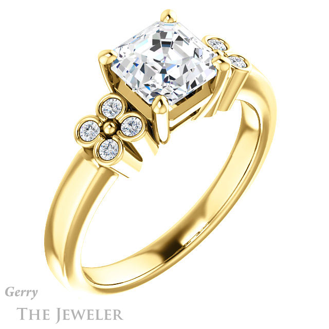 14k Yellow Gold Asscher Cut Forever One Engagement Ring Setting #GTJ1086-asscher-fo-y 4 14k Yellow Gold Asscher Cut Forever One Engagement Ring Setting #GTJ1086-asscher-fo-y