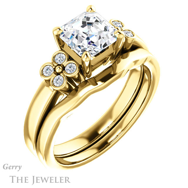 14k Yellow Gold Asscher Cut Forever One Engagement Ring Setting #GTJ1086-asscher-fo-y 6 14k Yellow Gold Asscher Cut Forever One Engagement Ring Setting #GTJ1086-asscher-fo-y