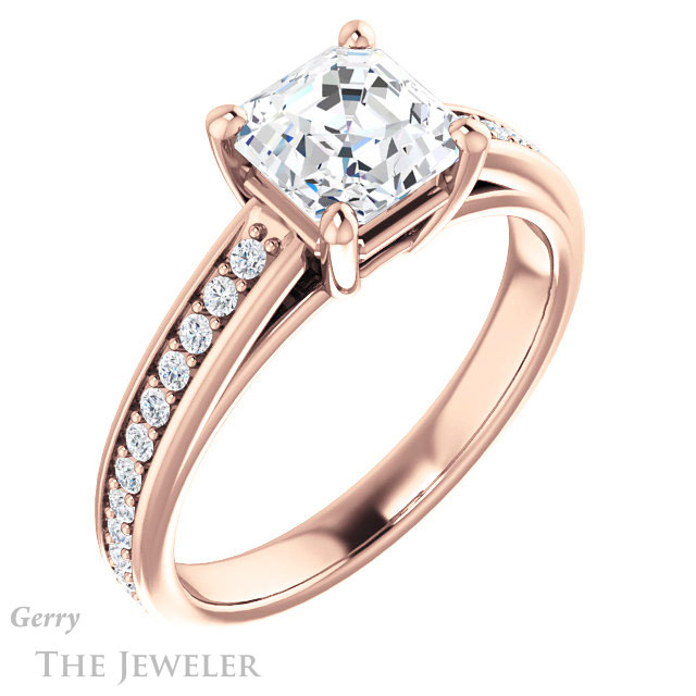 14k Rose Gold Asscher Cut Forever One Engagement Ring Setting #GTJ1090-asscher-fo-r 4 14k Rose Gold Asscher Cut Forever One Engagement Ring Setting #GTJ1090-asscher-fo-r