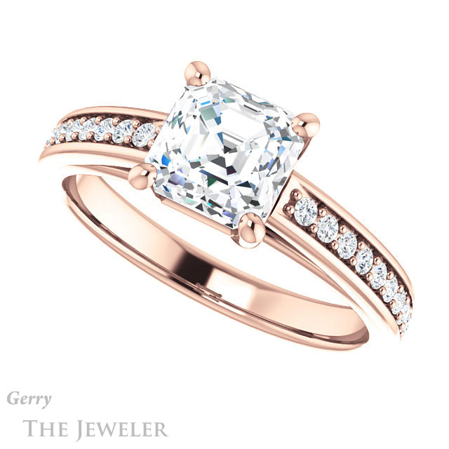 14k Rose Gold Asscher Cut Forever One Engagement Ring Setting #GTJ1090-asscher-fo-r 5 14k Rose Gold Asscher Cut Forever One Engagement Ring Setting #GTJ1090-asscher-fo-r
