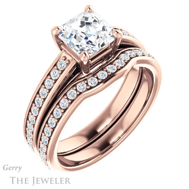 14k Rose Gold Asscher Cut Forever One Engagement Ring Setting #GTJ1090-asscher-fo-r 6 14k Rose Gold Asscher Cut Forever One Engagement Ring Setting #GTJ1090-asscher-fo-r