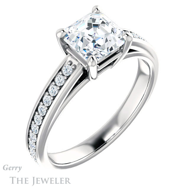 14k White Gold Asscher Cut Forever One Engagement Ring Setting #GTJ1090-asscher-fo-w 4 14k White Gold Asscher Cut Forever One Engagement Ring Setting #GTJ1090-asscher-fo-w