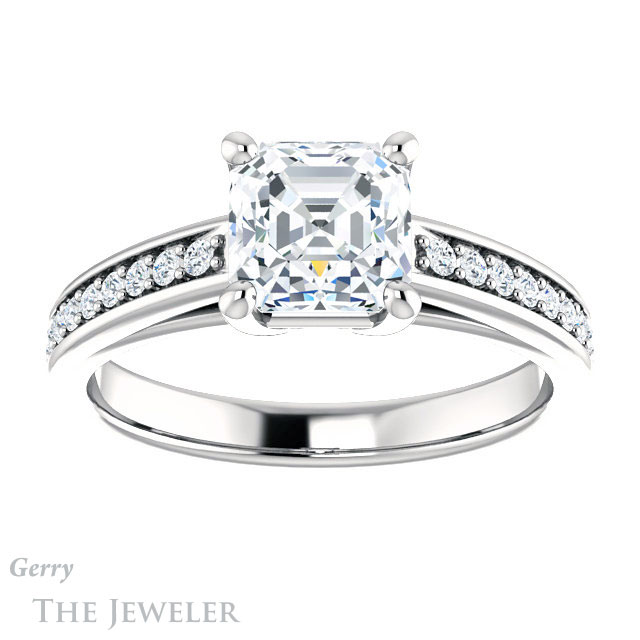 14k White Gold Asscher Cut Forever One Engagement Ring Setting #GTJ1090-asscher-fo-w 1 14k White Gold Asscher Cut Forever One Engagement Ring Setting #GTJ1090-asscher-fo-w