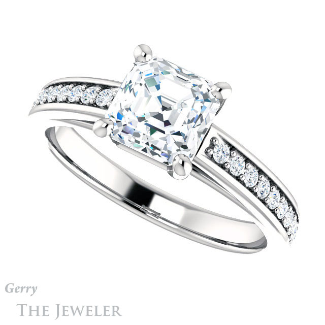 14k White Gold Asscher Cut Forever One Engagement Ring Setting #GTJ1090-asscher-fo-w 5 14k White Gold Asscher Cut Forever One Engagement Ring Setting #GTJ1090-asscher-fo-w