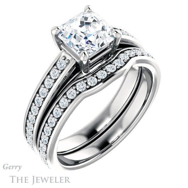 14k White Gold Asscher Cut Forever One Engagement Ring Setting #GTJ1090-asscher-fo-w 6 14k White Gold Asscher Cut Forever One Engagement Ring Setting #GTJ1090-asscher-fo-w