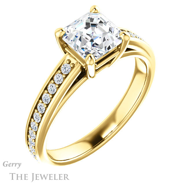 14k Yellow Gold Asscher Cut Forever One Engagement Ring Setting #GTJ1090-asscher-fo-y 4 14k Yellow Gold Asscher Cut Forever One Engagement Ring Setting #GTJ1090-asscher-fo-y