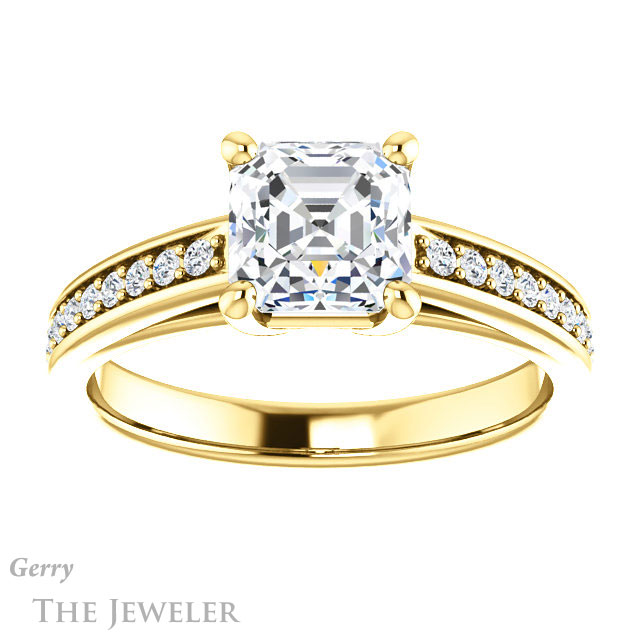 14k Yellow Gold Asscher Cut Forever One Engagement Ring Setting #GTJ1090-asscher-fo-y 1 14k Yellow Gold Asscher Cut Forever One Engagement Ring Setting #GTJ1090-asscher-fo-y