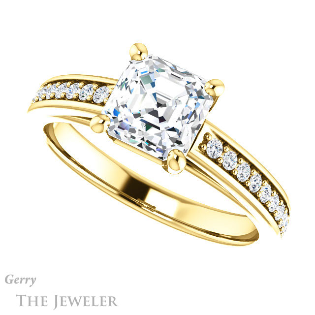 14k Yellow Gold Asscher Cut Forever One Engagement Ring Setting #GTJ1090-asscher-fo-y 5 14k Yellow Gold Asscher Cut Forever One Engagement Ring Setting #GTJ1090-asscher-fo-y