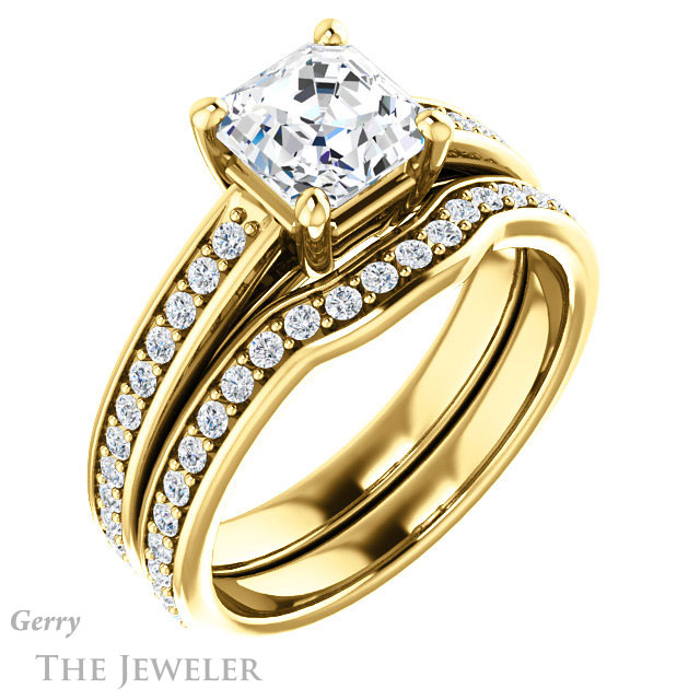 14k Yellow Gold Asscher Cut Forever One Engagement Ring Setting #GTJ1090-asscher-fo-y 6 14k Yellow Gold Asscher Cut Forever One Engagement Ring Setting #GTJ1090-asscher-fo-y