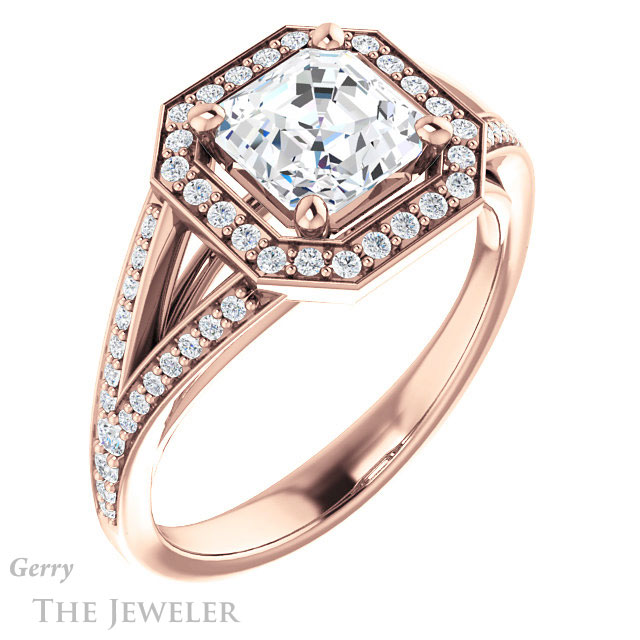 14k Rose Gold Asscher Cut Forever One Engagement Ring Setting #GTJ1091-asscher-fo-r