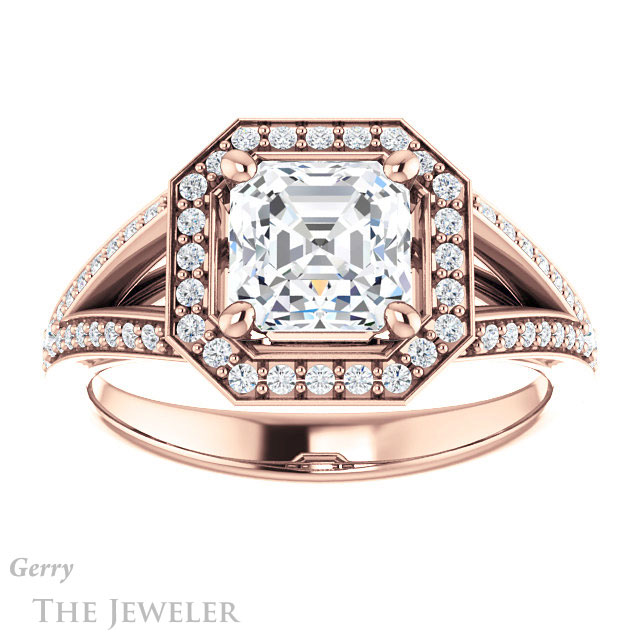 14k Rose Gold Asscher Cut Forever One Engagement Ring Setting #GTJ1091-asscher-fo-r