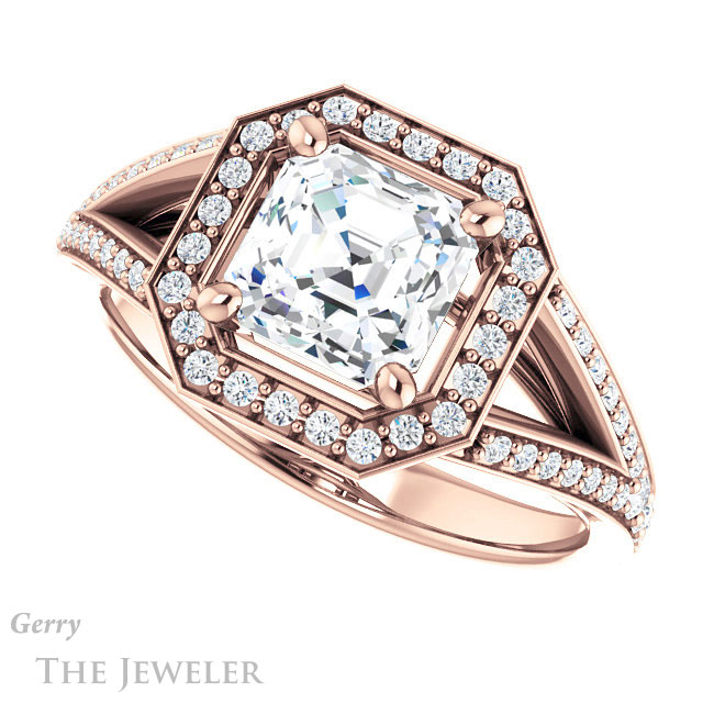 14k Rose Gold Asscher Cut Forever One Engagement Ring Setting #GTJ1091-asscher-fo-r
