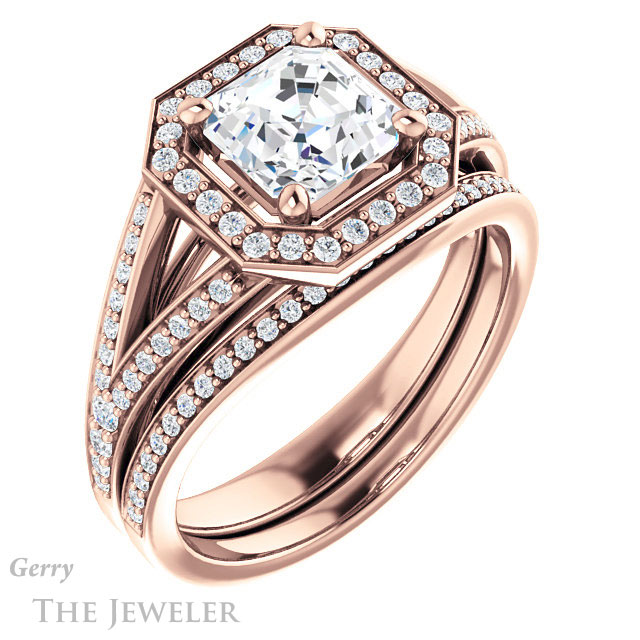 14k Rose Gold Asscher Cut Forever One Engagement Ring Setting #GTJ1091-asscher-fo-r