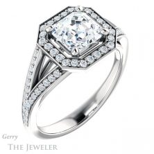 14k White Gold Asscher Cut Forever One Engagement Ring Setting #GTJ1091-asscher-fo-w