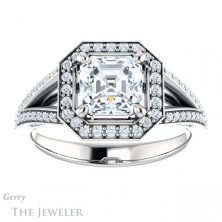 14k White Gold Asscher Cut Forever One Engagement Ring Setting #GTJ1091-asscher-fo-w