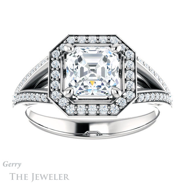 14k White Gold Asscher Cut Forever One Engagement Ring Setting #GTJ1091-asscher-fo-w