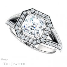 14k White Gold Asscher Cut Forever One Engagement Ring Setting #GTJ1091-asscher-fo-w