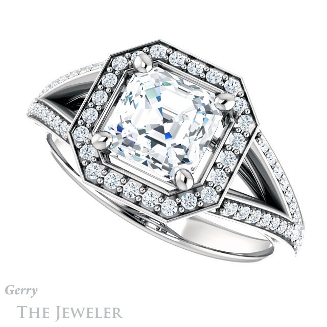 14k White Gold Asscher Cut Forever One Engagement Ring Setting #GTJ1091-asscher-fo-w
