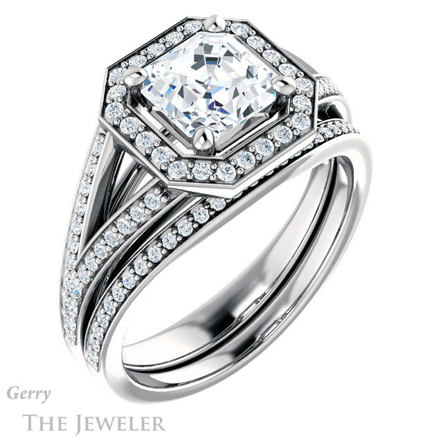 14k White Gold Asscher Cut Forever One Engagement Ring Setting #GTJ1091-asscher-fo-w