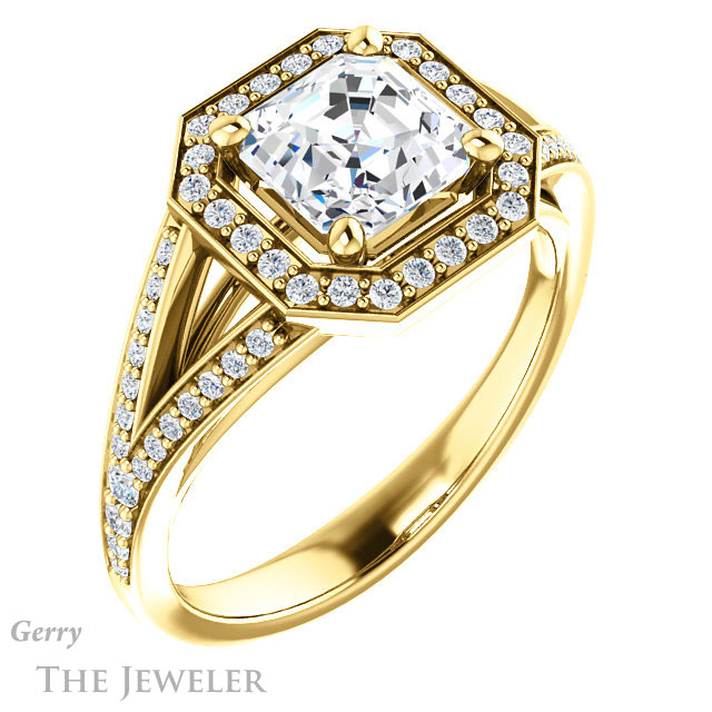 14k Yellow Gold Asscher Cut Forever One Engagement Ring Setting #GTJ1091-asscher-fo-y 4 14k Yellow Gold Asscher Cut Forever One Engagement Ring Setting #GTJ1091-asscher-fo-y