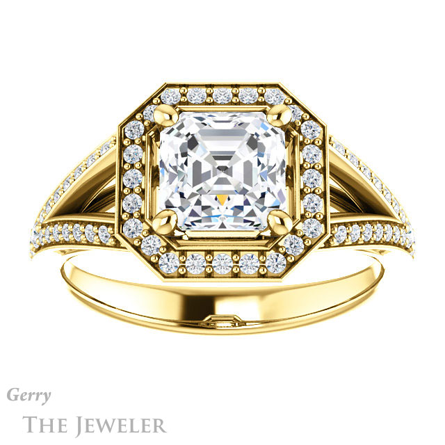 14k Yellow Gold Asscher Cut Forever One Engagement Ring Setting #GTJ1091-asscher-fo-y 1 14k Yellow Gold Asscher Cut Forever One Engagement Ring Setting #GTJ1091-asscher-fo-y