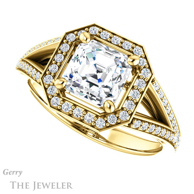 14k Yellow Gold Asscher Cut Forever One Engagement Ring Setting #GTJ1091-asscher-fo-y 5 14k Yellow Gold Asscher Cut Forever One Engagement Ring Setting #GTJ1091-asscher-fo-y